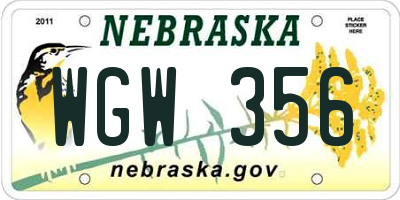 NE license plate WGW356