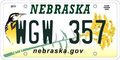 NE license plate WGW357