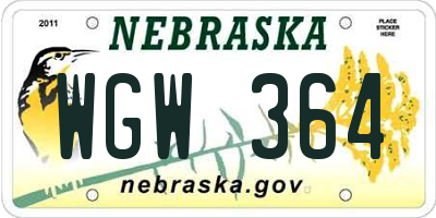 NE license plate WGW364