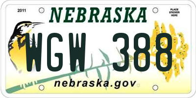 NE license plate WGW388