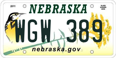 NE license plate WGW389