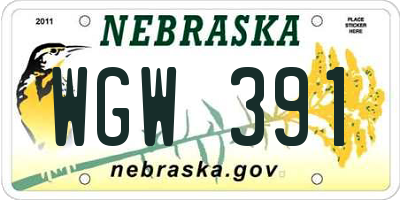 NE license plate WGW391