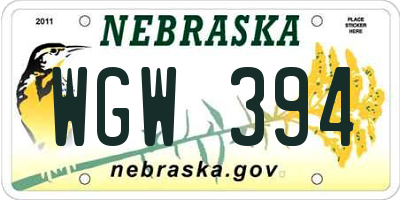 NE license plate WGW394