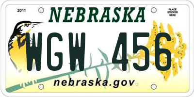 NE license plate WGW456