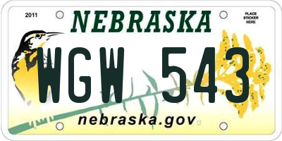 NE license plate WGW543