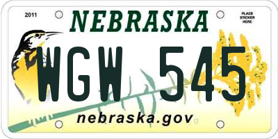 NE license plate WGW545
