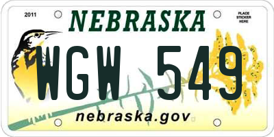 NE license plate WGW549