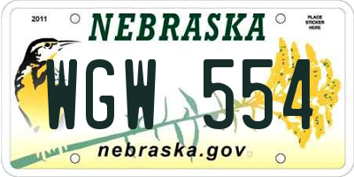 NE license plate WGW554