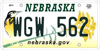 NE license plate WGW562