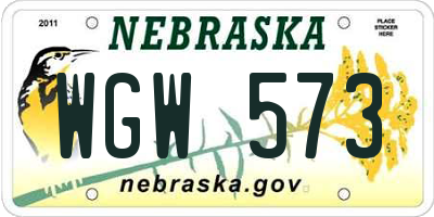NE license plate WGW573