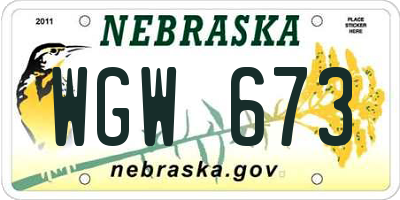 NE license plate WGW673