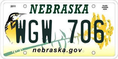 NE license plate WGW706
