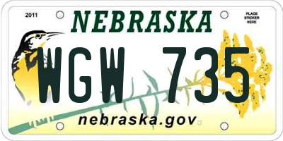 NE license plate WGW735
