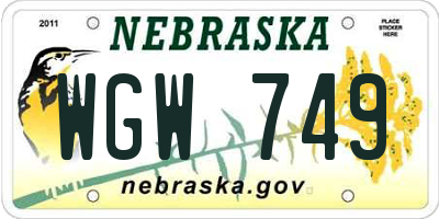 NE license plate WGW749