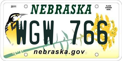 NE license plate WGW766