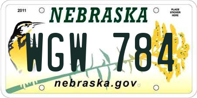 NE license plate WGW784