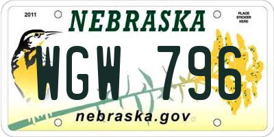 NE license plate WGW796