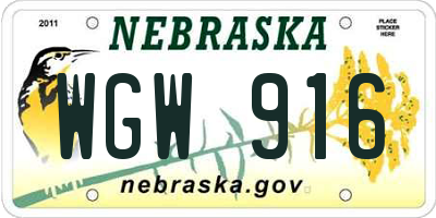 NE license plate WGW916