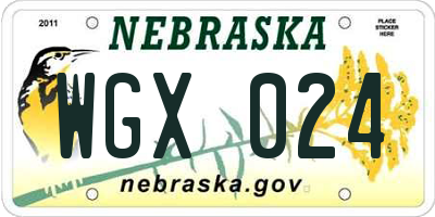 NE license plate WGX024