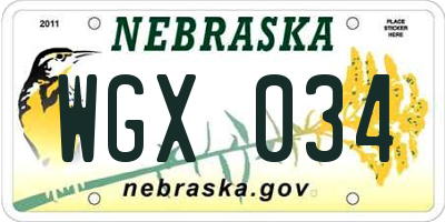 NE license plate WGX034