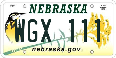 NE license plate WGX111