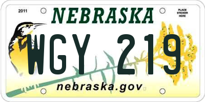 NE license plate WGY219