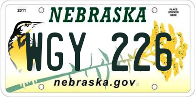 NE license plate WGY226