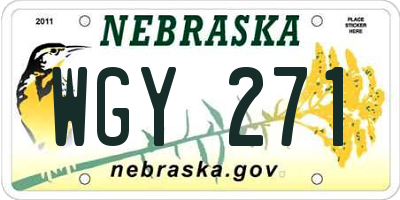 NE license plate WGY271