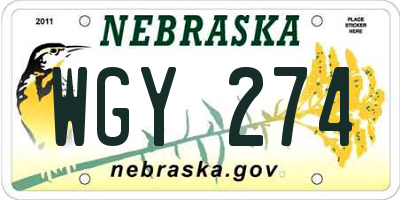 NE license plate WGY274