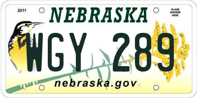 NE license plate WGY289