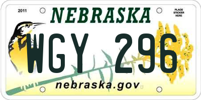 NE license plate WGY296