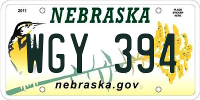 NE license plate WGY394