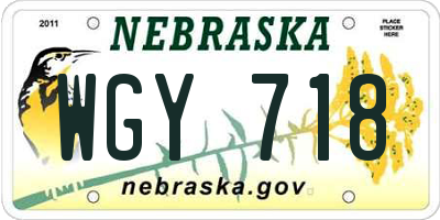 NE license plate WGY718
