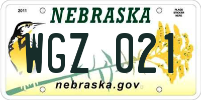 NE license plate WGZ021