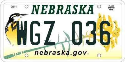 NE license plate WGZ036