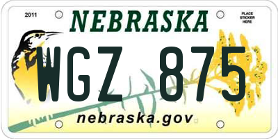 NE license plate WGZ875