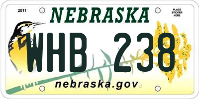NE license plate WHB238