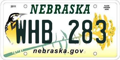 NE license plate WHB283