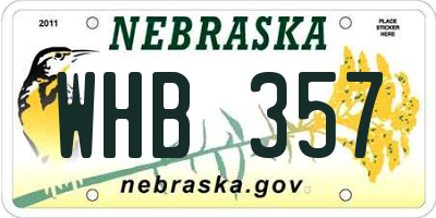 NE license plate WHB357