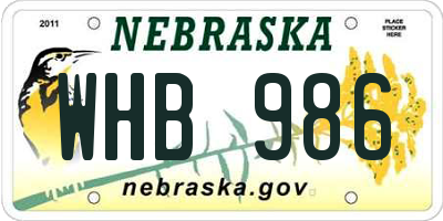 NE license plate WHB986
