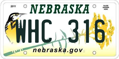 NE license plate WHC316