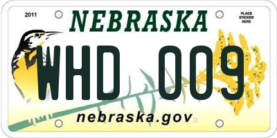 NE license plate WHD009