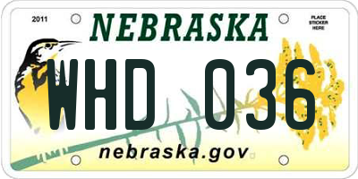 NE license plate WHD036