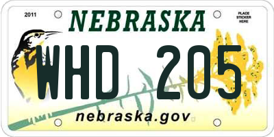 NE license plate WHD205