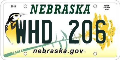 NE license plate WHD206