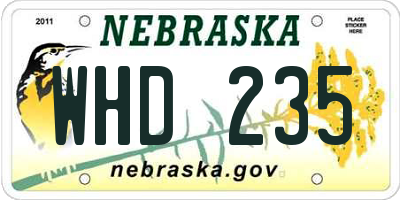 NE license plate WHD235