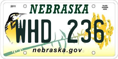 NE license plate WHD236