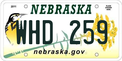 NE license plate WHD259
