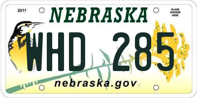 NE license plate WHD285