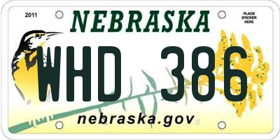 NE license plate WHD386